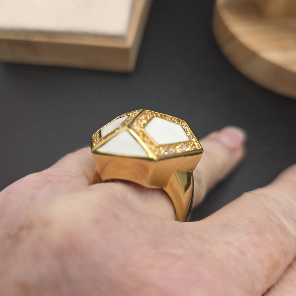 Gold and White Geometric Statement Ring (2072) - Picture 4 of 6